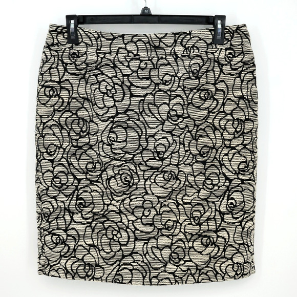 Ann Taylor Dresses & Skirts - Ann Taylor Skirt Womens 14 Beige Black Tweed Floral Cotton Blend Back Zip Lined